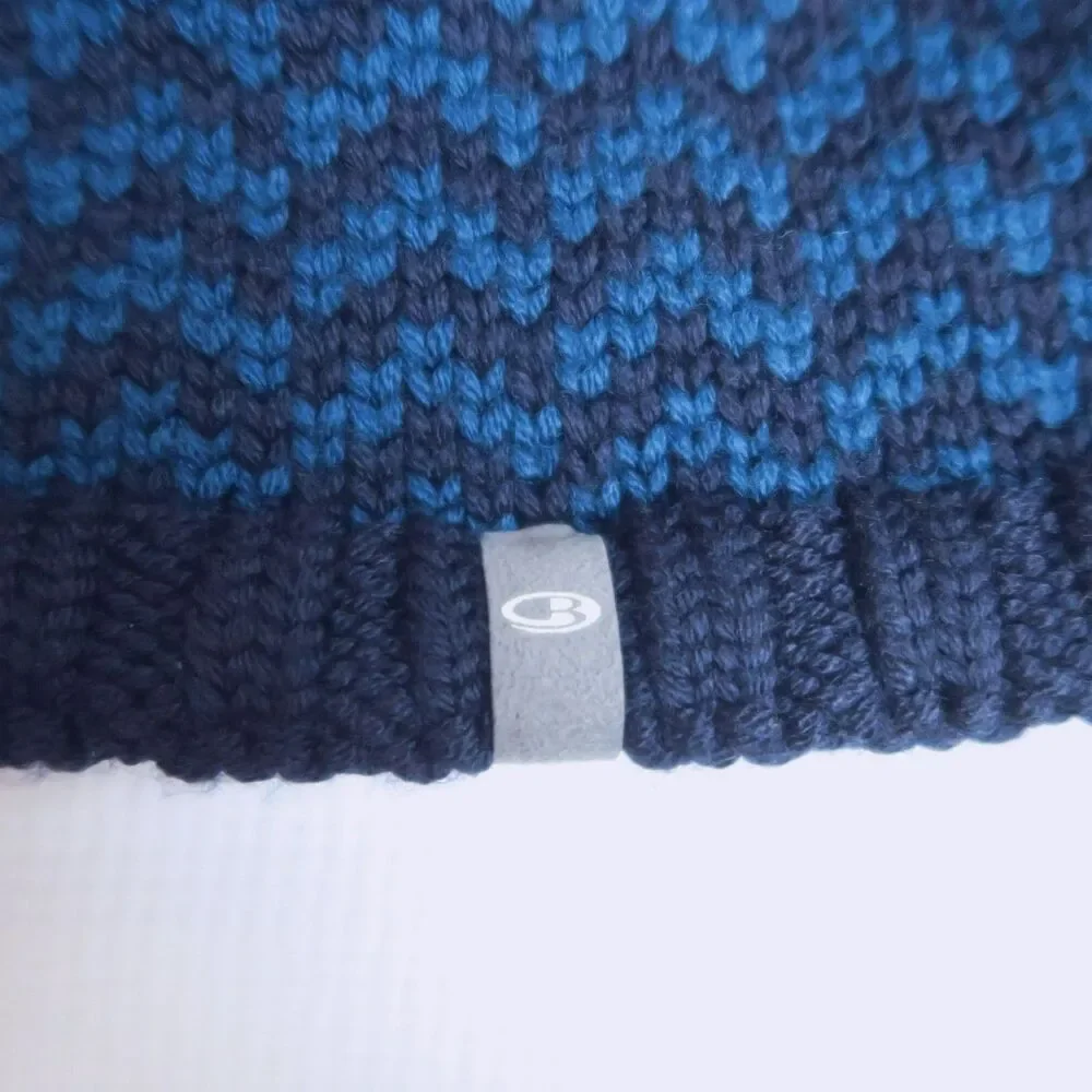 ICEBREAKER Blue Zig Pom Beanie One Size Wool Blend Winter Hat Lined Outdoor